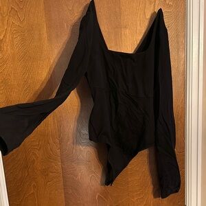 Black Long Sleeve Square Neck Bodysuit — Women's Stretch Top